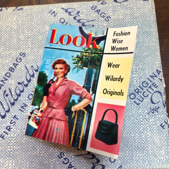 1950s Wilardy Gray Lucite Snap Clutch With Box, Authentication & Promotion Cards - Picture 15 of 16